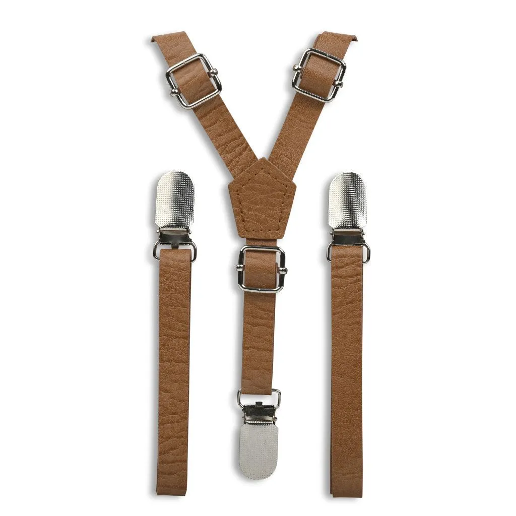 Vintage Tan Skinny Faux Leather Suspenders