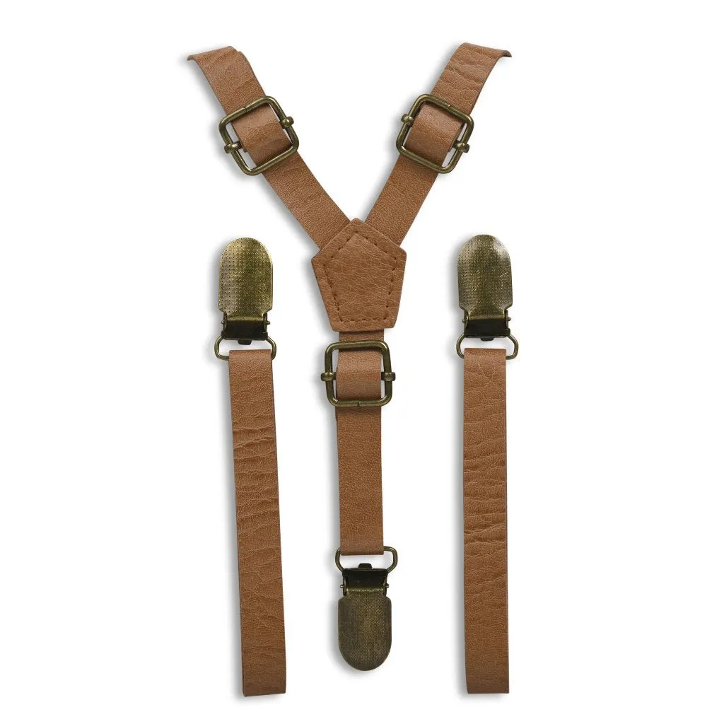 Vintage Tan Skinny Faux Leather Suspenders