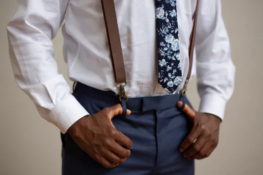 Weathered Coffee Hook Faux Leather Suspenders