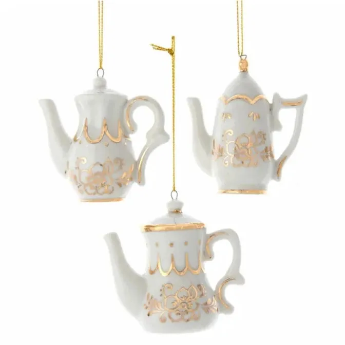 White and Gold Porcelain Teapot Ornament