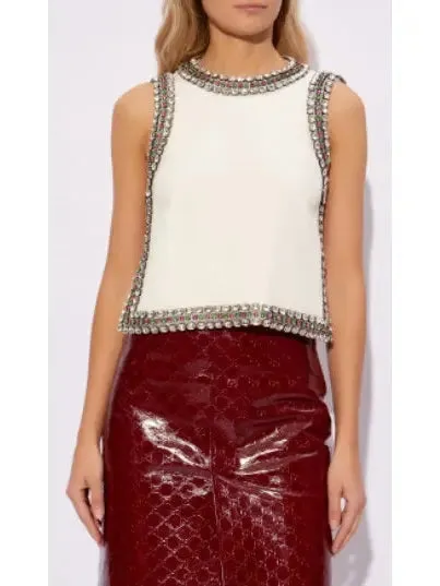 Women’s Backless Crystal-Embellished Crêpe Cady Chalk-Colored Top