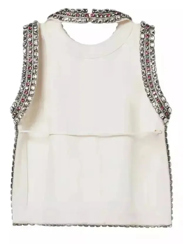 Women’s Backless Crystal-Embellished Crêpe Cady Chalk-Colored Top