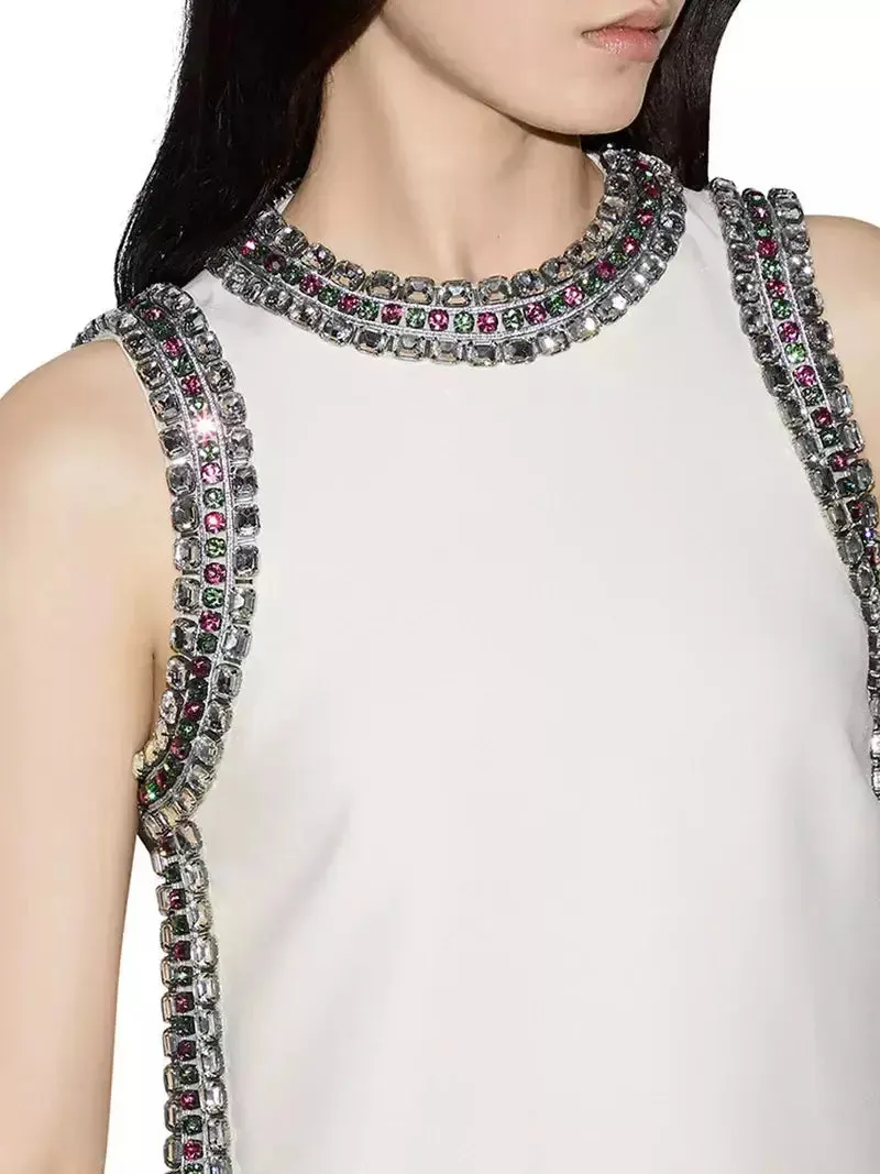 Women’s Backless Crystal-Embellished Crêpe Cady Chalk-Colored Top