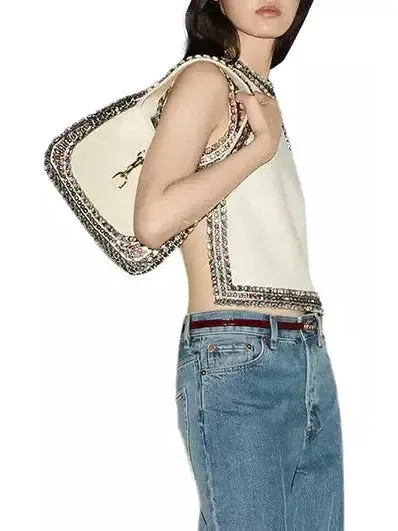 Women’s Backless Crystal-Embellished Crêpe Cady Chalk-Colored Top