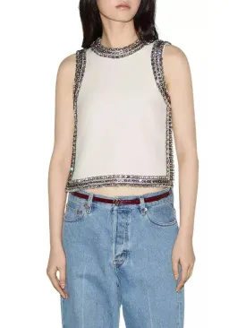 Women’s Backless Crystal-Embellished Crêpe Cady Chalk-Colored Top
