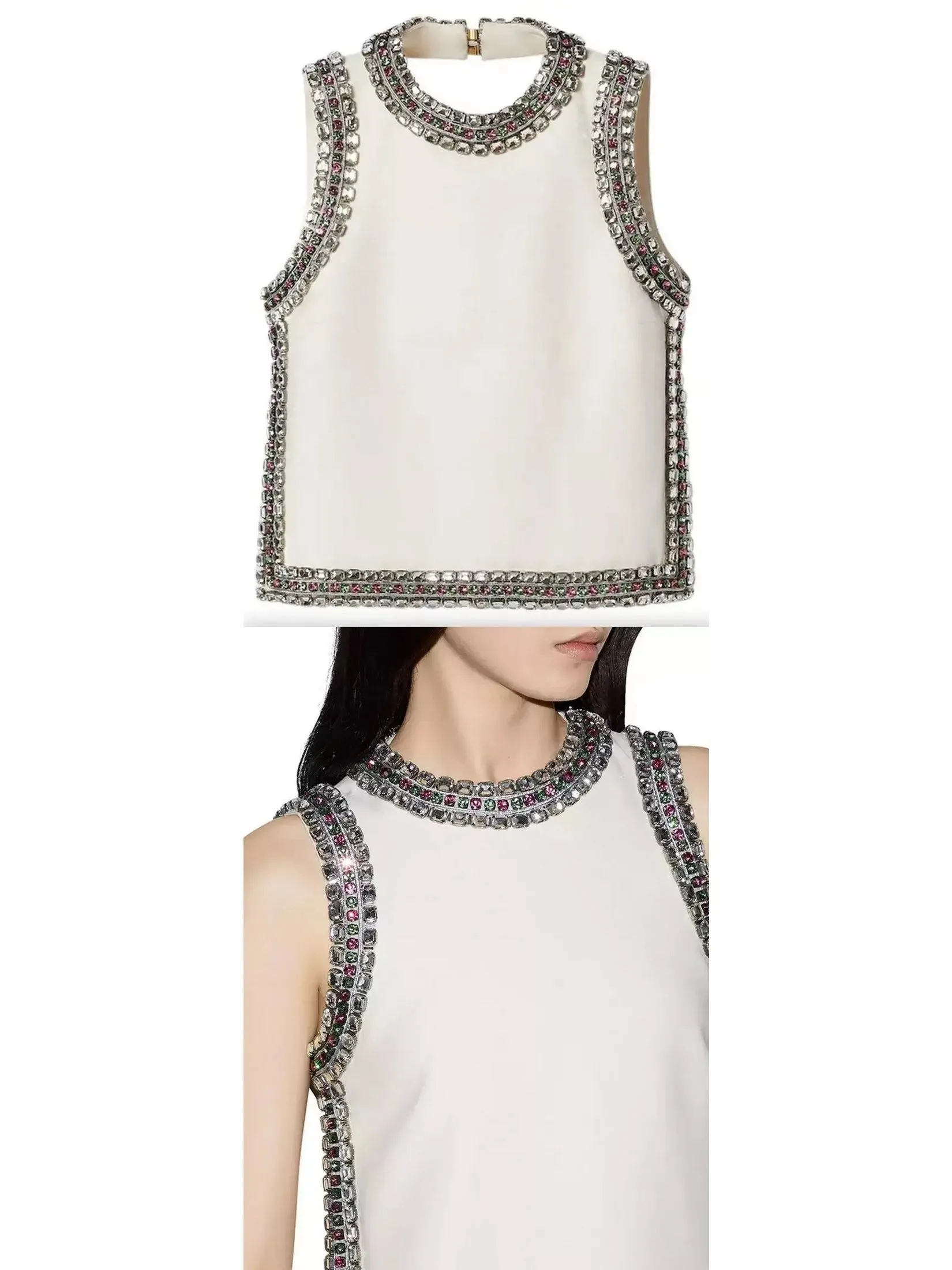 Women’s Backless Crystal-Embellished Crêpe Cady Chalk-Colored Top